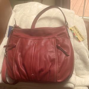 Tignanello Glam Tote Hobo Red Brand New Leather Soft Vintage Silver Satchel Med.
